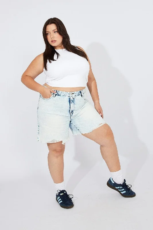Light Comfort Denim Longline Shorts High Rise Jort