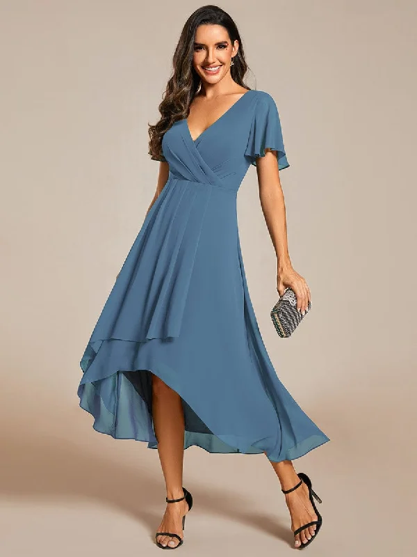 Cozy Chic Wear Lana | Pleated Chiffon Ruffles Sleeve Midi Evening Dress