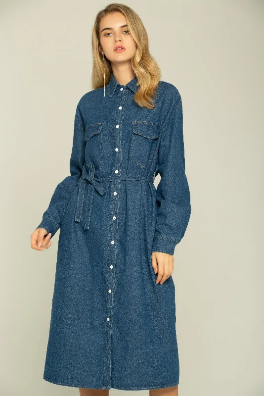 Smart Comfort Wear Blue Denim Button-up Maxi Dress