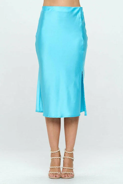 Relaxed Jackets Solid Satin Midi Skirt with Slit