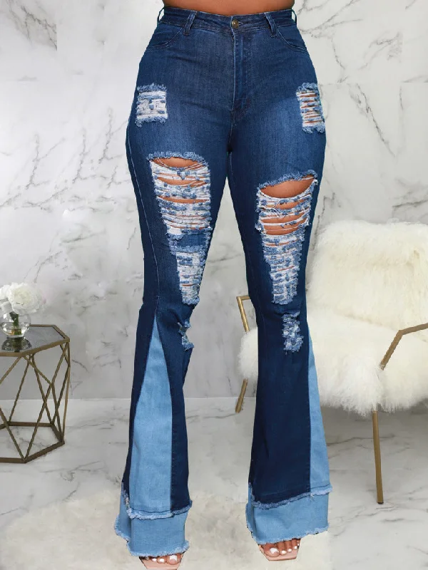 Warm Chic Stylish Versatile Hollow Out Bootcut Jeans Women