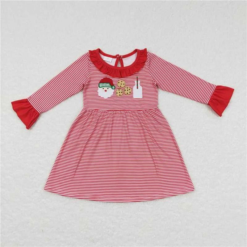 Relaxed Fits GLD0411  Baby Girls Christmas Santa Cookie Long Sleeve Knee Length Dresses