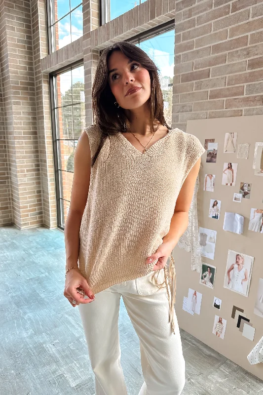 Casual Chic Looks Trisha Natural Knit Hoodie Tank
