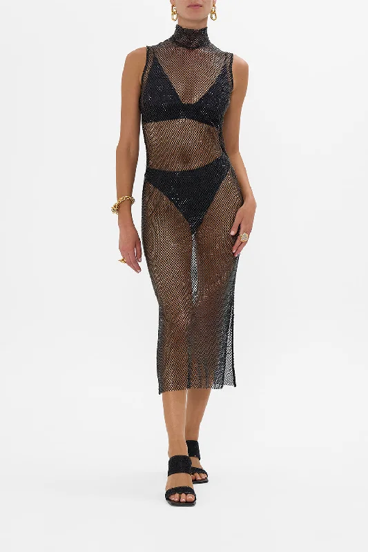 Casual Comfort SLEEVELESS TURTLE NECK CRYSTAL MESH DRESS MARK OF MEDUSA