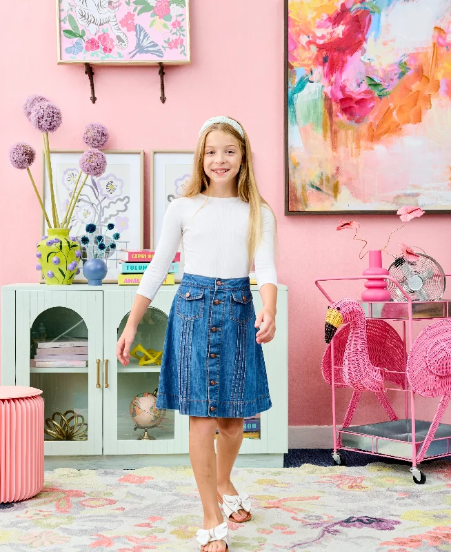 Smart Comfort Wear 2157-A-LINE BUTTON DOWN DENIM SKIRT