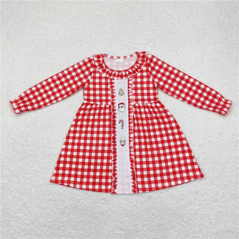 Casual Chic Outfits GLD0634  Baby Girls Checkered Santa Knee Length Dresses