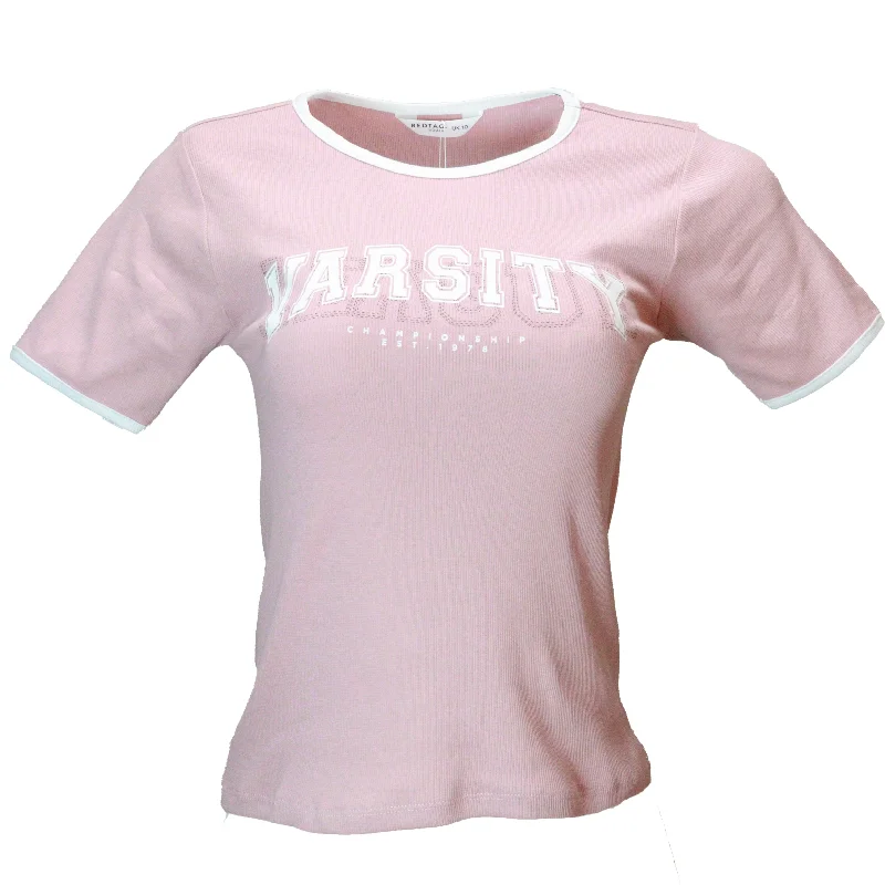 Elegant Dressing Mauve Rib Contrast T Shirt