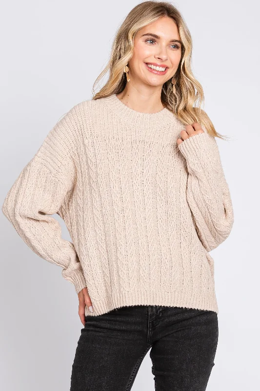 Casual Comfort Cream Beige Cable Knit Sweater
