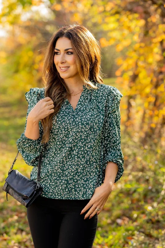 Warm Layers Mini Floral Double Flutter Shoulder Blouse