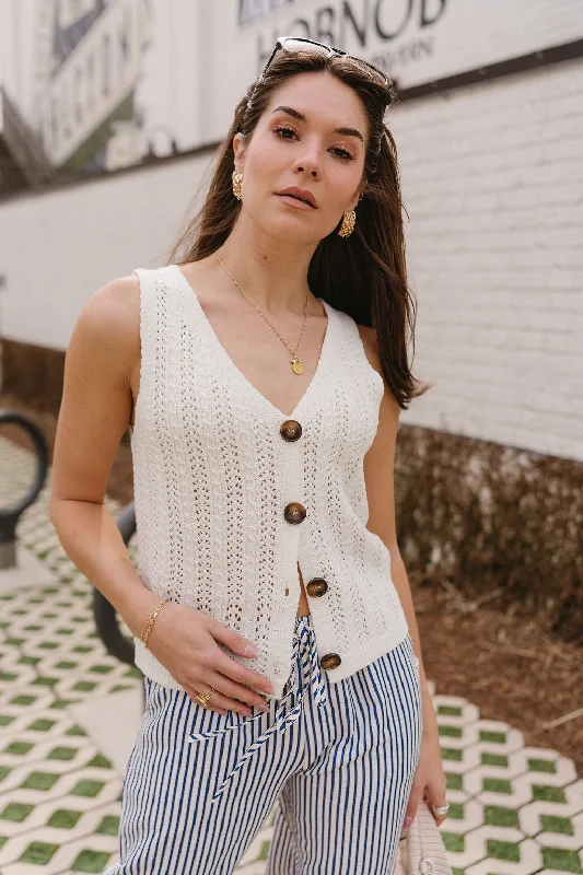 Effortless Looks Raelyn White Knit Button-Up Tank