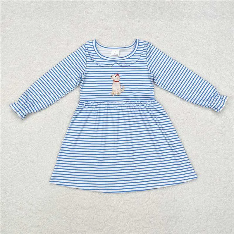 Cozy Essentials GLD0701  Sibling Girls Boys Blue Stripes Dog Tops Dresses Rompers