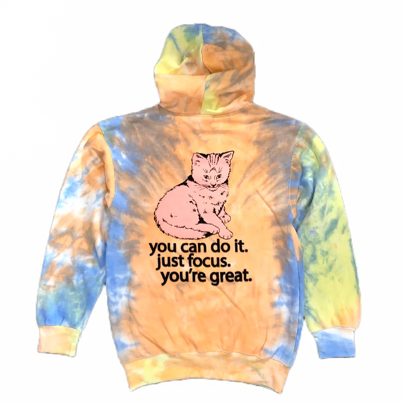 Cozy Essentials Focus Cat Tie-Dye Hoodie - Funnel Cake Sunrise