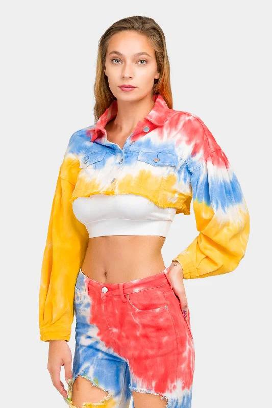 Easy Wear Chic Tie Dye Cropped Denim Jacket