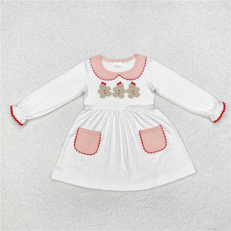 Light Layers GLD0765  Baby Girls Christmas Dots Pink Gingerbread Knee Length Dresses