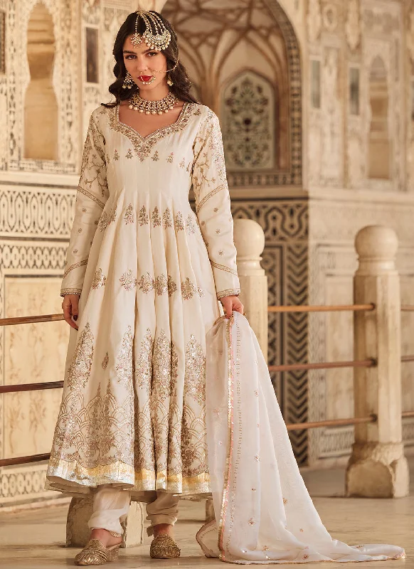 Elegant Dressing Ivory Embroidered Silk Anarkali