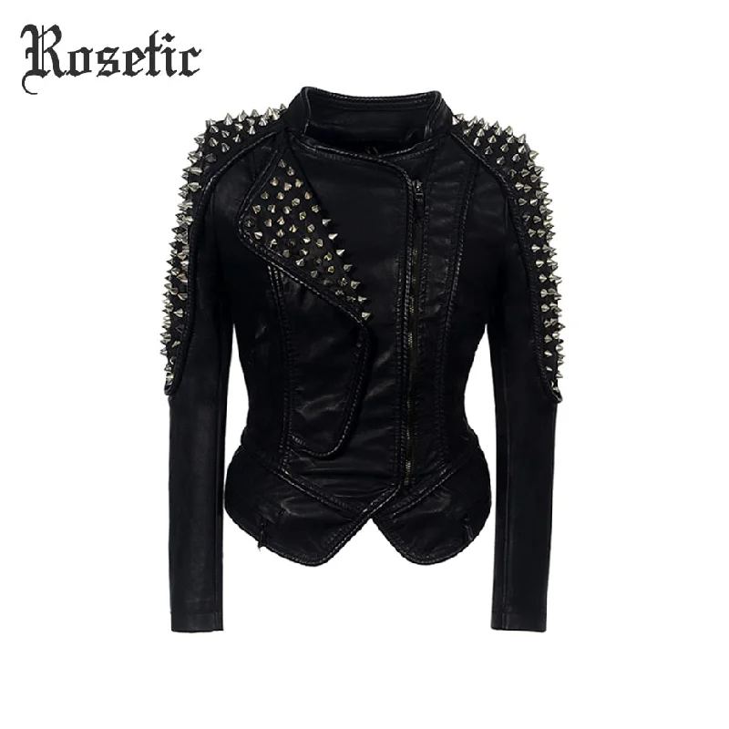 Stylish Jackets Punk Rivet Faux leather PU Jacket