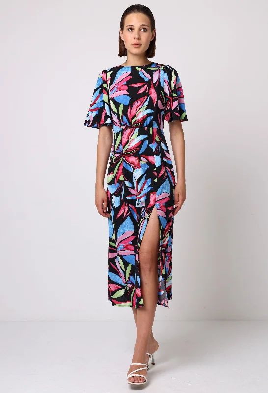 Relaxed Fit Wear Angel Sleeve Floral Midi Dress