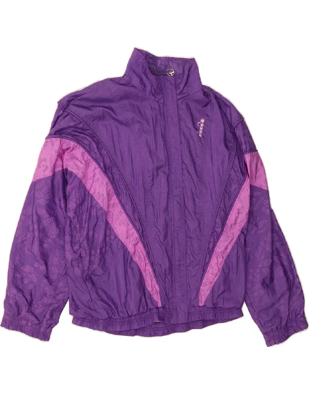 Stylish Fit DIADORA Womens Oversized Tracksuit Top Jacket UK 16 Large Purple Floral