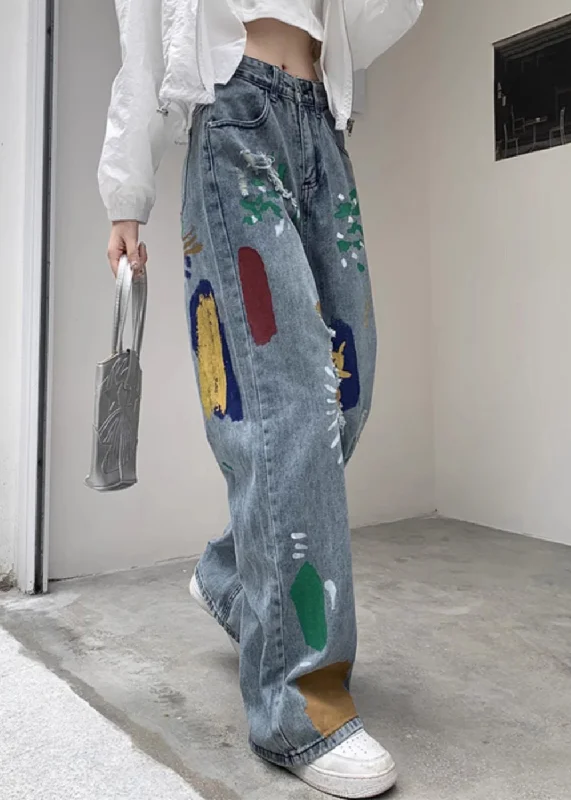 Breezy Comfort Women Denim Blue Tie Dye High Wais Pants