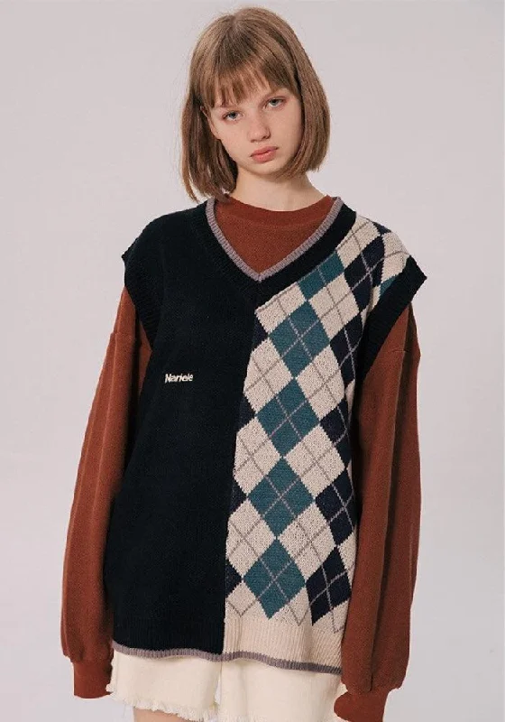 Stylish Jackets Dark Academia Half Argyle Sweater Vest