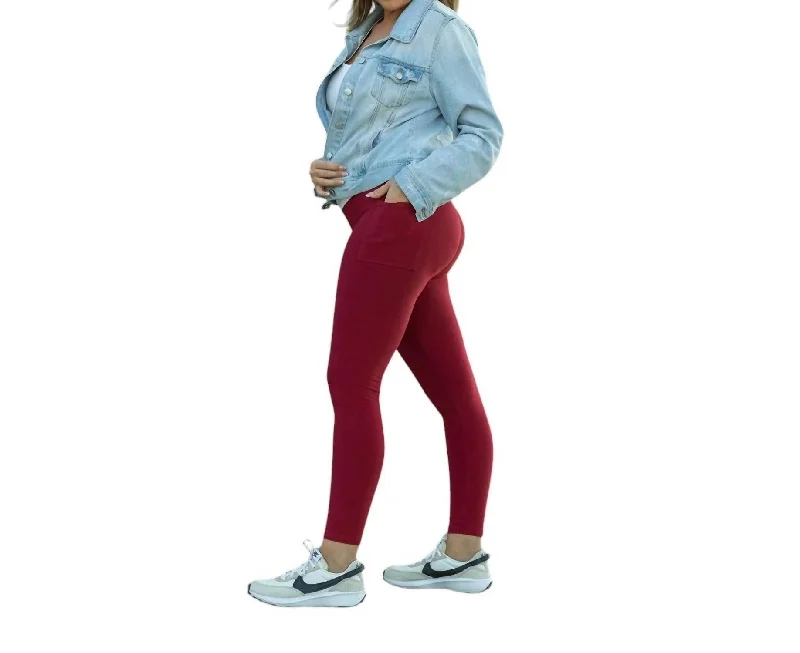 Relaxed Tops Full-Length Leggings With Pocket In Maroon