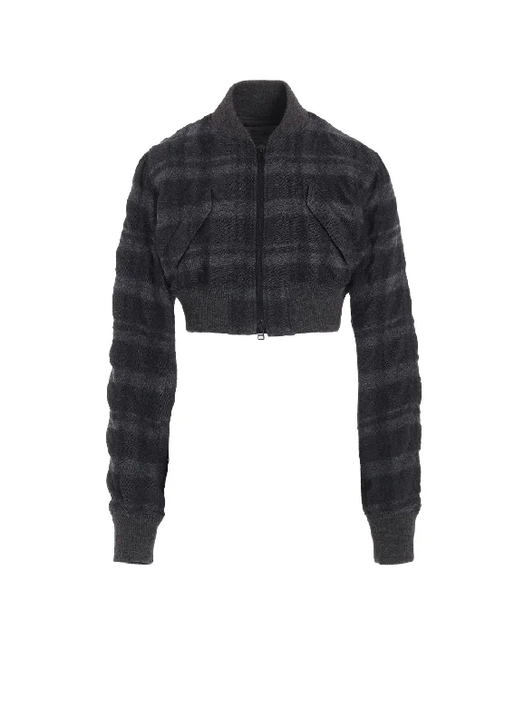 Classic Comfort FULLING FINISHED SHADOW CHECK CROPPED BOMBER JACKET