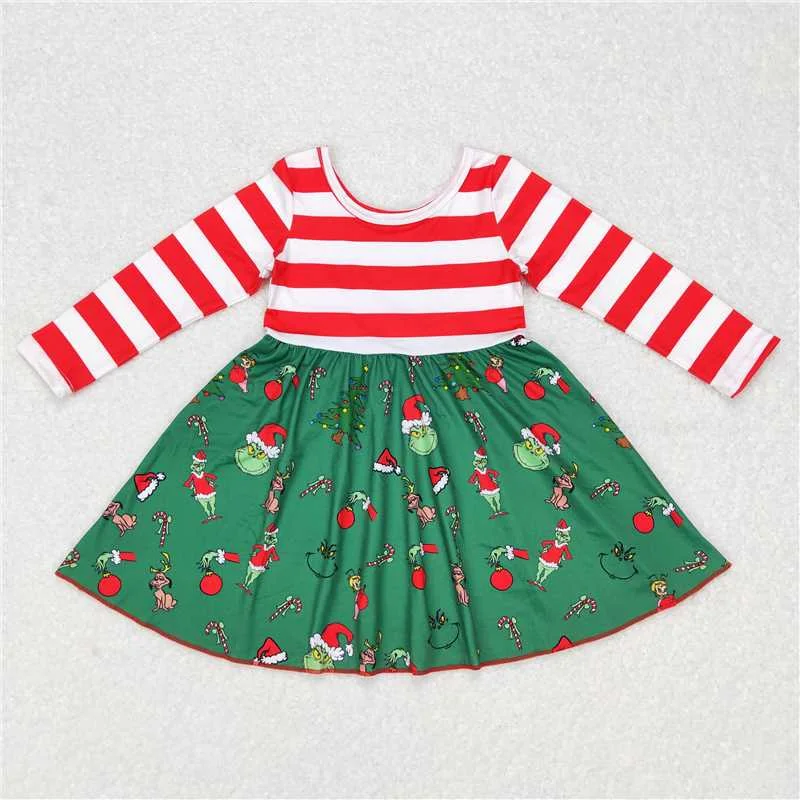 Comfortable Chic GLD0390  Baby Girls Christmas Green Frog Knee Length Dresses