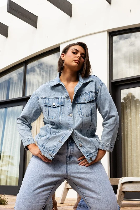 Warm Chic Outfits Denim Oversized Distressed Denim Jacket