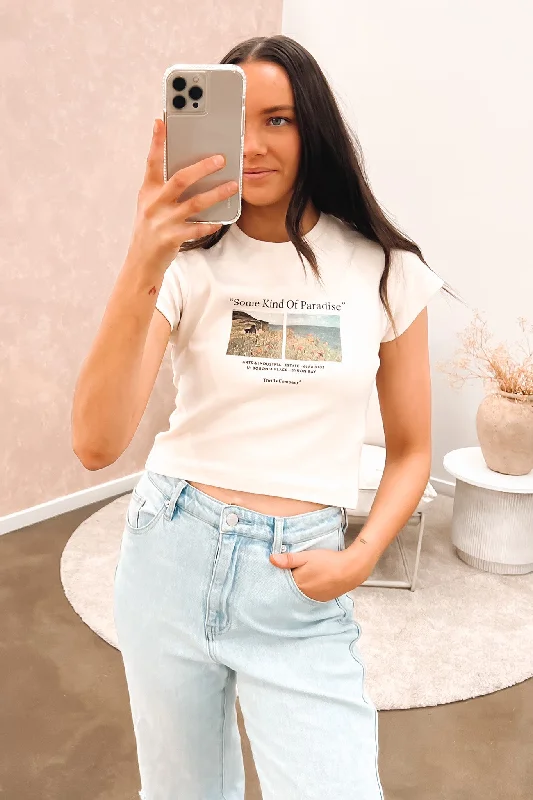 Trendy Comfort Wear Paradise Around Us Mini Tee Heritage White