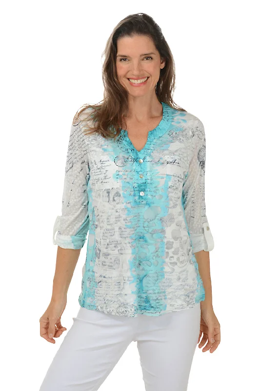 Light Dressing Petite Paris Postage Double Pocket Burnout Blouse