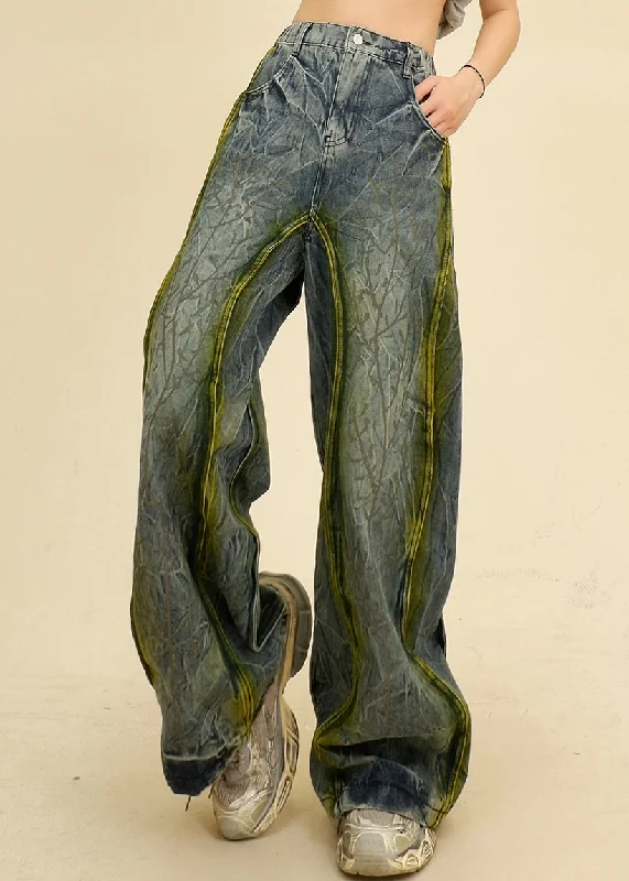 Casual Ease Unique Blue Pockets High Waist Denim Pants Summer