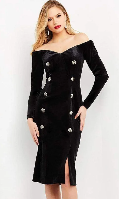 Soft Relaxation Wear Jovani - M3285 Off Shoulder Velvet Knee Length Dress