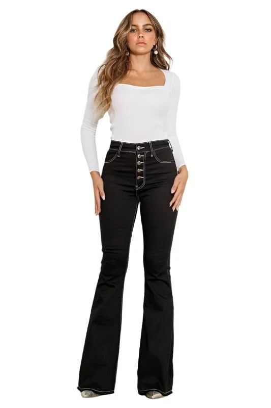 Comfortable Chic High Rise Flare Jeans in Black