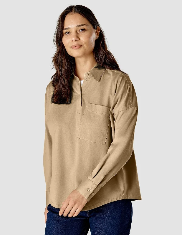 Comfortable Tops Oversized Long Sleeve Shirt Latte