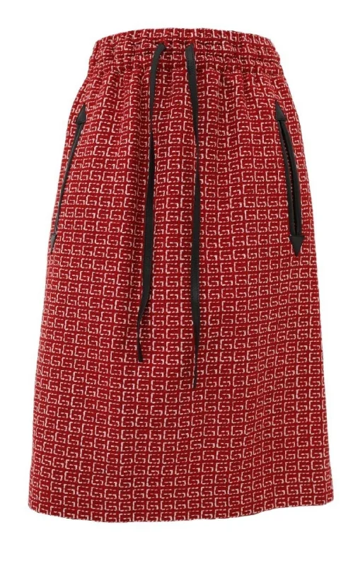 Cozy Fashion Red Jacquard GG Drawstring Skirt