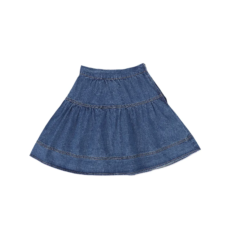 Easygoing Outfits BAMBOO MID BLUE DENIM STITCHED SKIRT