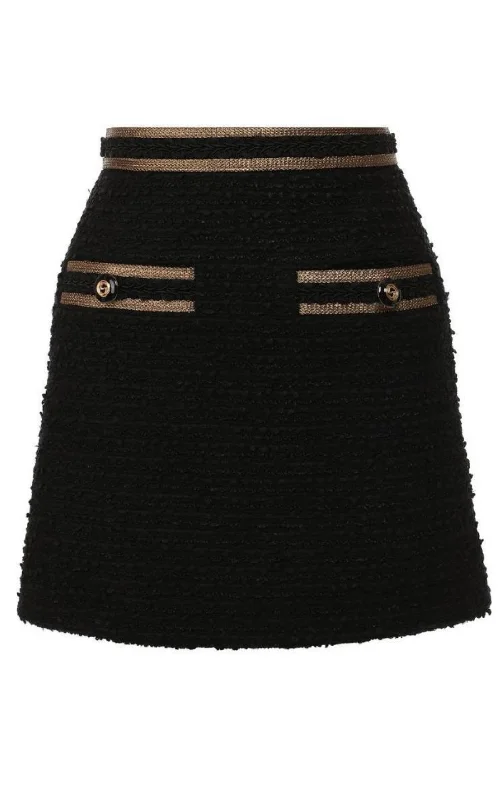 Versatile Style Metallic-trimmed Cotton-blend Tweed Mini Skirt