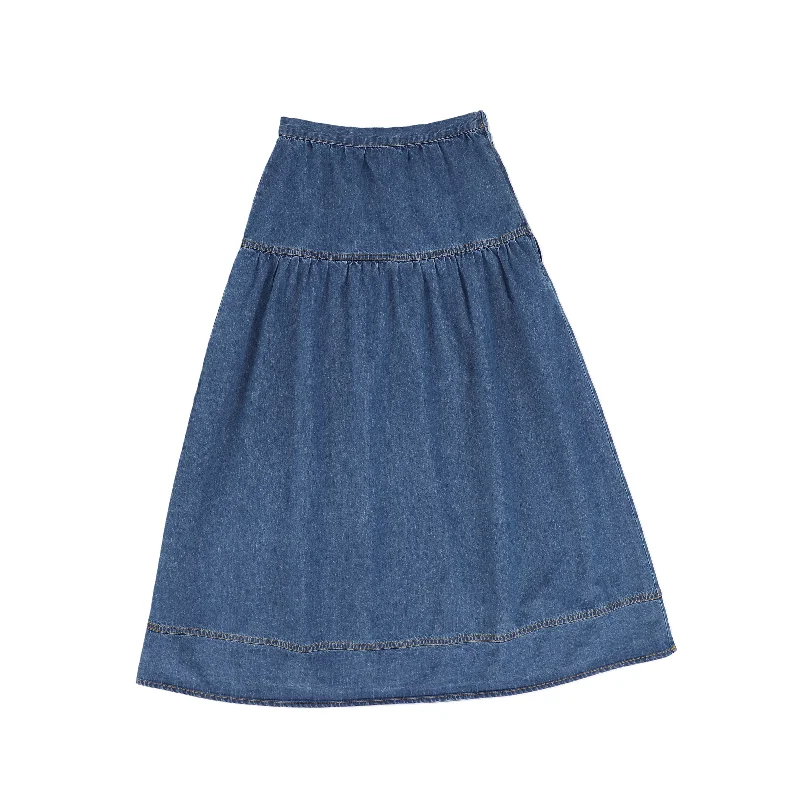 Cozy Essentials Wear BAMBOO MID BLUE DENIM WAISTED MAXI SKIRT