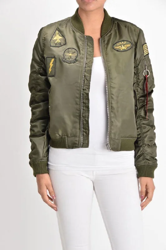 Sporty Wear Women's Patched Flight Bomber Jacket