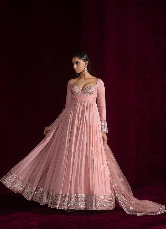Cozy Chic Wear Light Pink Embroidered Silk Anarkali