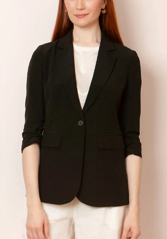 Comfortable Tops Ruched Sleeve Blazer In Black