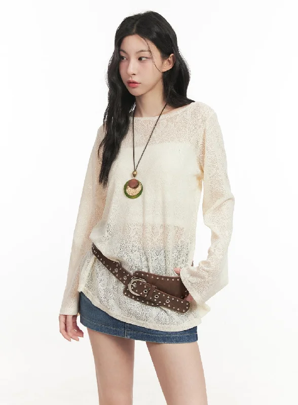 Light Layers Butterfly Lace Sheer Long-Sleeve Top CF513