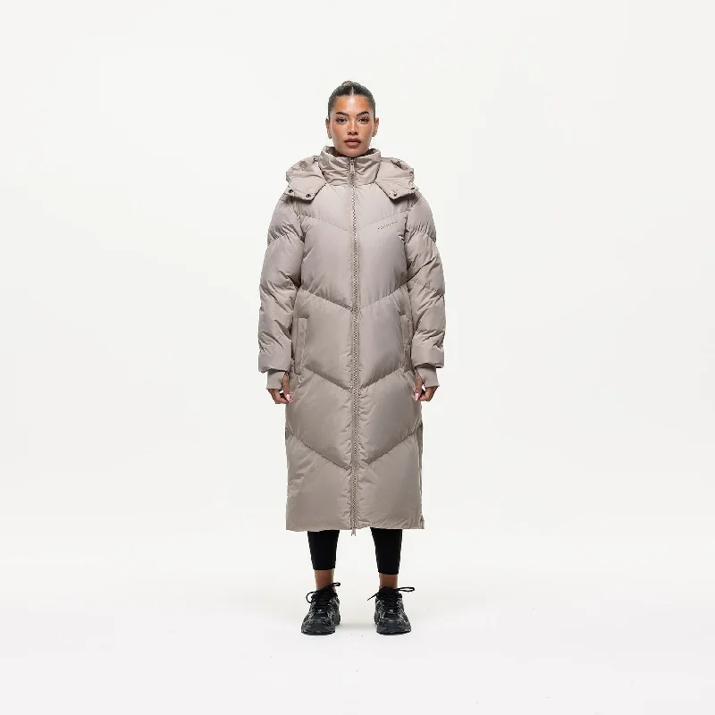 Elegant Fit Chevron Stone Maxi Puffer Jacket