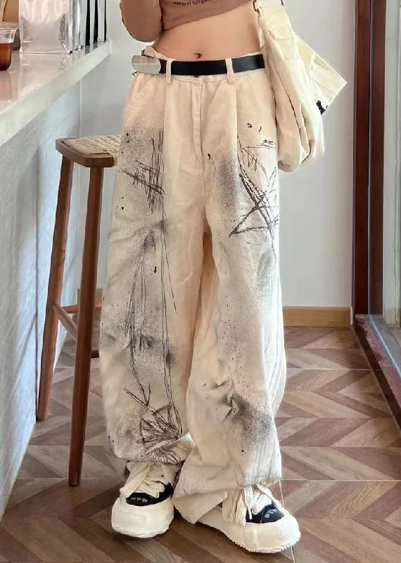 Easy Chic Fashion Beige High Waist Pockets Tie Dye Denim Straight Pants Fall