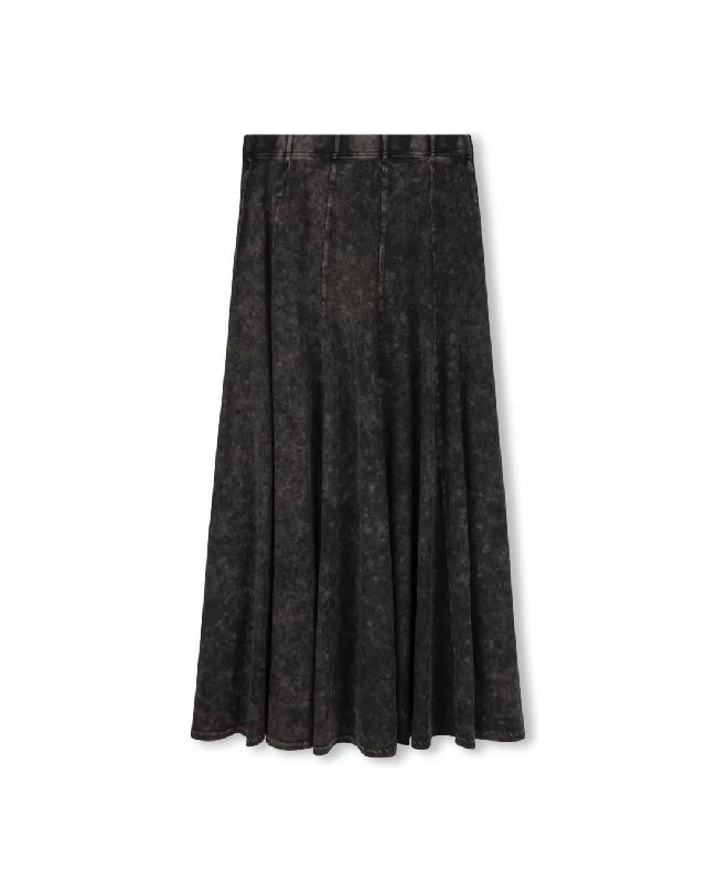 Cozy Essentials CABANA BLACK MINERAL WASH PANELED MIDI SKIRT