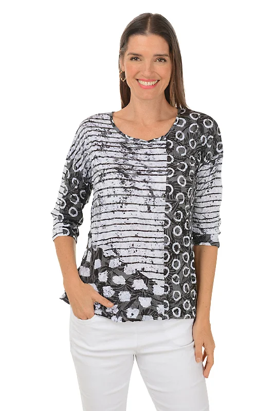 Cozy Fashion Striped Loops Button-Back Crinkle Top