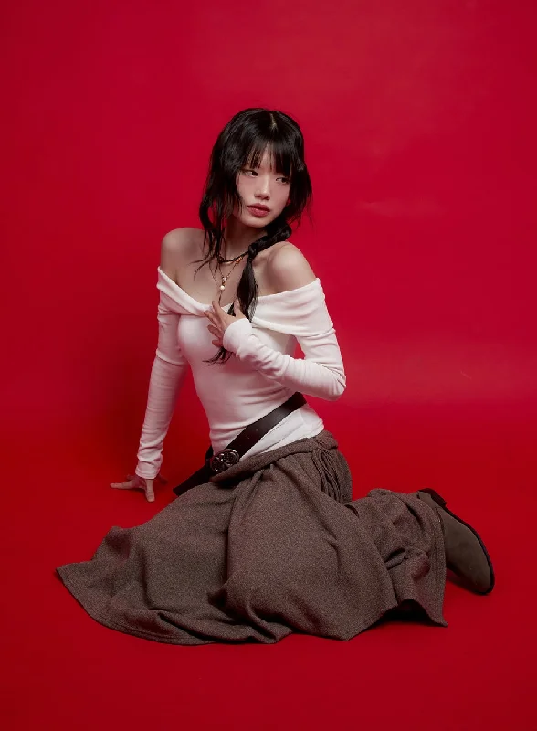 Timeless Style Off-Shoulder Twist Long-Sleeve Top CF511