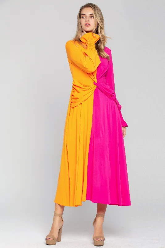 Light Fit Orange and Pink Cinched Maxi Dress