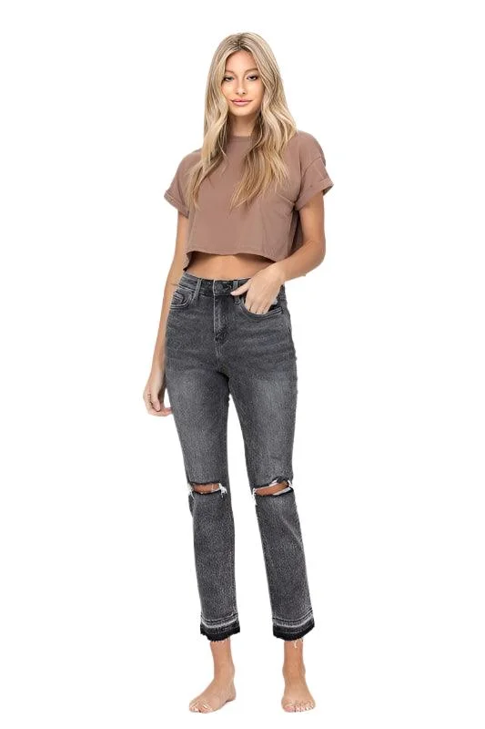 Comfortable Jeans High Rise Released Hem Straight Jeans