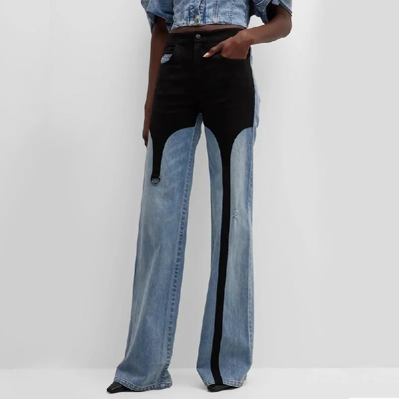 Easy-to-Wear High Waist Contrast Stitch Wide-Leg Jeans for Women